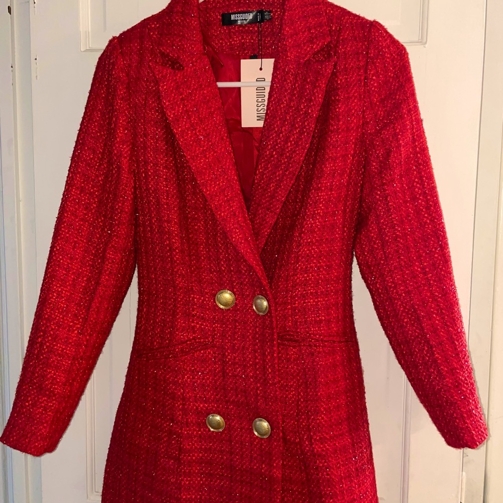 Misguided Red Tweed Blazer Dress (Size 2)